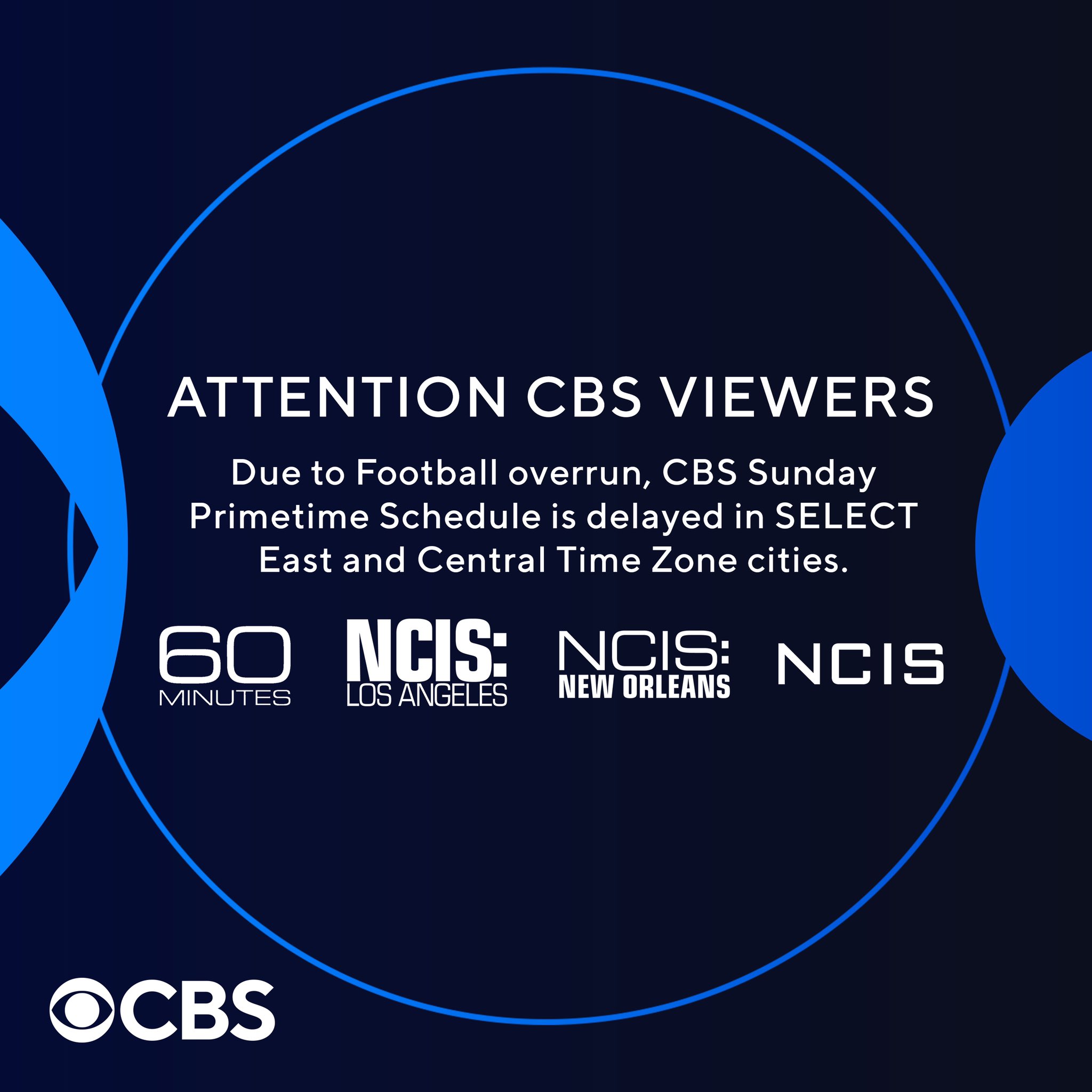 CBS on X: 'Due to late #NFL games, new start times for #CBS Sunday