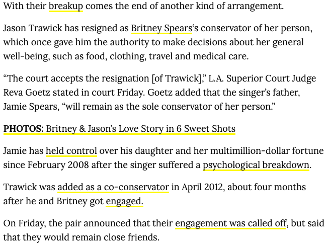 In January 2013, Judge Goetz approved the resignation of Britney's fiance Jason Trawick as her conservator after they announced the two were splitting up.  #FreeBritney