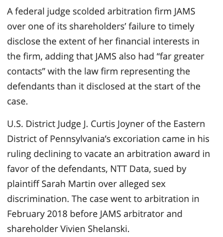 In fact, a federal judge recently slammed JAMS for failing to disclose their financial interests and firm contacts that could lead to bias when mediating cases.  #FreeBritney