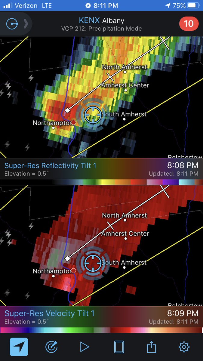 Although the storm was moving unusually slow, I was unable to catch up to it for another hour when it was near Amherst, MA. At this point it was no longer tornado warned although it was still rotating slightly and still had somewhat of a base. However this was it for the storm.