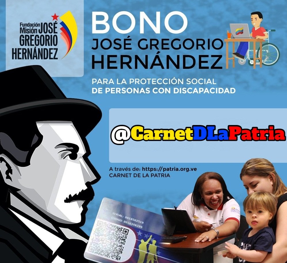 Conapdis's tweet photo. Continúa la entrega del Bono José Gregorio Hernández (enero 2021) enviado por nuestro  Pdte.@NicolasMaduro a través del Sistema @CarnetDLaPatria.

 Carnet de la patria #2021Bicentenario https://t.co/5dz6xsRah3