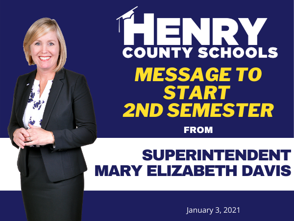 HenryCountyBOE's tweet photo. The link below is to a message from Supt. Davis ahead of the start of the 2nd semester. In this message, you will find updates pertaining to this week's focus &amp; activities taking place ahead of instruction resuming on Jan. 11th
https://t.co/SDVSsoSmB3 #KeepHenryHealthy #MaskUpHCS https://t.co/Q7LAZXAqe0