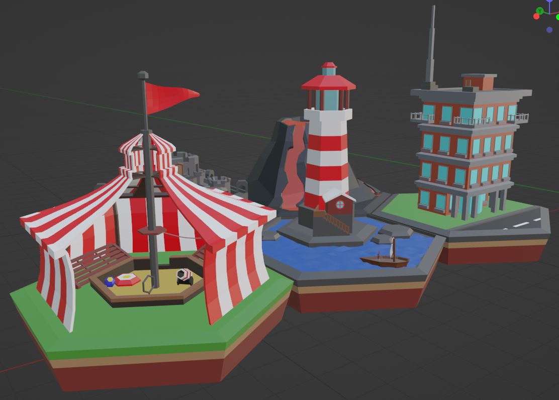 ThePollywhopper's tweet photo. Started a little project recently. Gave myself a list of environments and decided to make little scenes without some hexagon pieces. Super happy with how they have turned out so far. Really fun to make aswell. #Blender #3DEnvironment #LowPoly https://t.co/1KaPiWYmgM