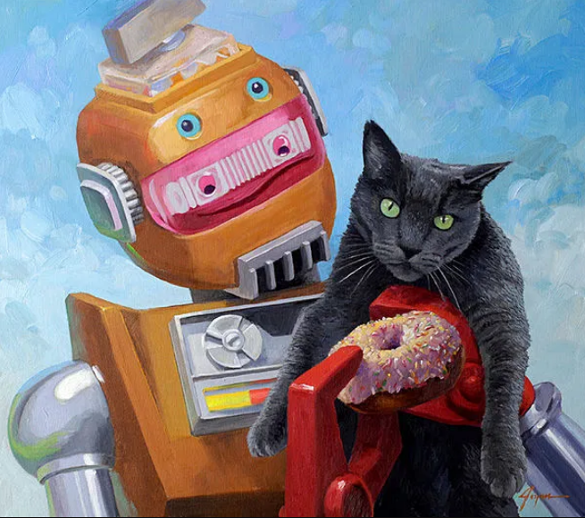 _ko_mon's tweet photo. Go for the Donut!
#painting by Eric Joyner aka Robots and Donuts (#American, b. 1960, San Mateo, #CA, #USA)
Oil on Canvas
#cats #catart #CatsinArt #scifiart #robot #paintings #EricJoyner https://t.co/vUw1Cavztn
