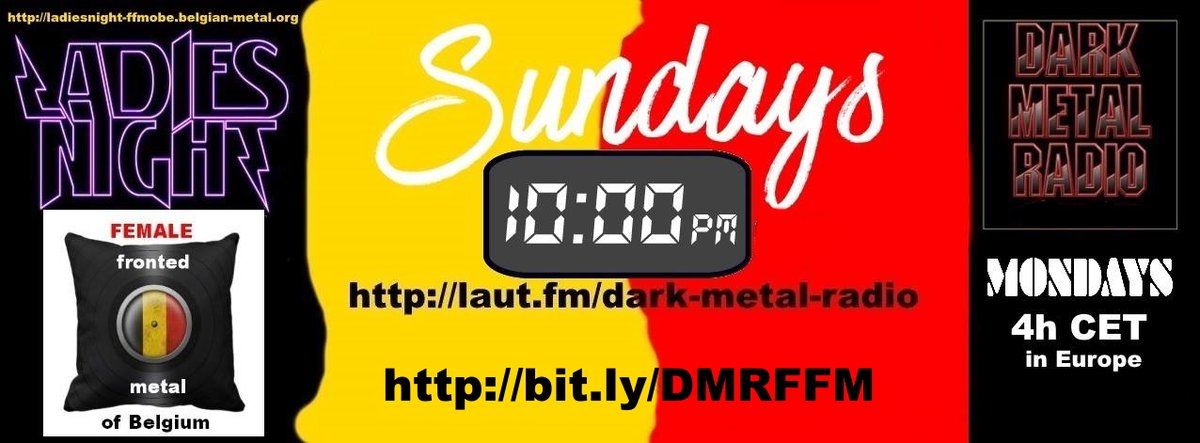 FFMoBe's tweet photo. LadiesNight - FFMoBe - on air Sunday, Jamuary, 3, 2020, 10pm EST (Monday, January, 4, 2020,  4h CET in Europe) as random show on Dark-Metal-Radio
tune in here:
https://t.co/gHKB0X2fU3
https://t.co/1fAgsKuwsy
https://t.co/pLa2Uh14ix
https://t.co/buBHxmm6Cn
https://t.co/LYOIVqobcT https://t.co/7x94Qb7UXg