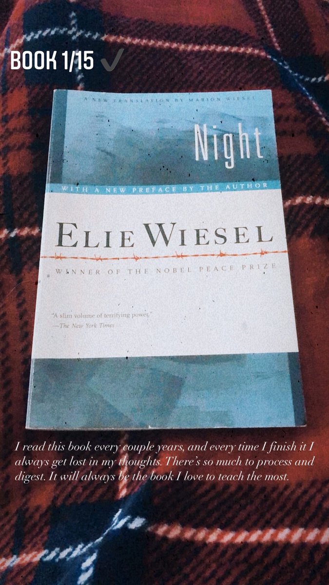 This year I’m challenging myself to read 15 books, and today I finished my 1st one for that journey—Night By. Elie Wiesel. I reread it every couple of years, and it always leaves me speechless. #readingchallenge2021