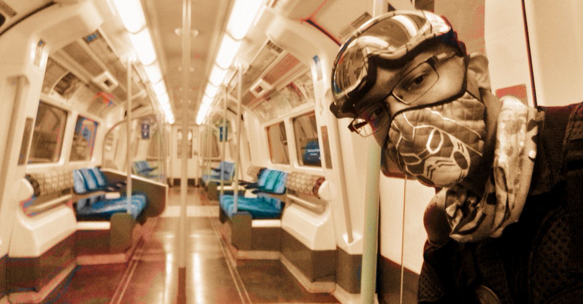 MrGrimezReal's tweet photo. The Quiet Journey 3: Enjoying The Ride!
#LeapYear2020 #MrGrimezPoetWarrior #Cyberpunk #ScienceFiction #LondonTravel #CalmVibes #FaceMask #Alternative #Survival #QuietJourney #LondonUnderground #FilmScene #Goggles #Art https://t.co/xDdZU0BUvo