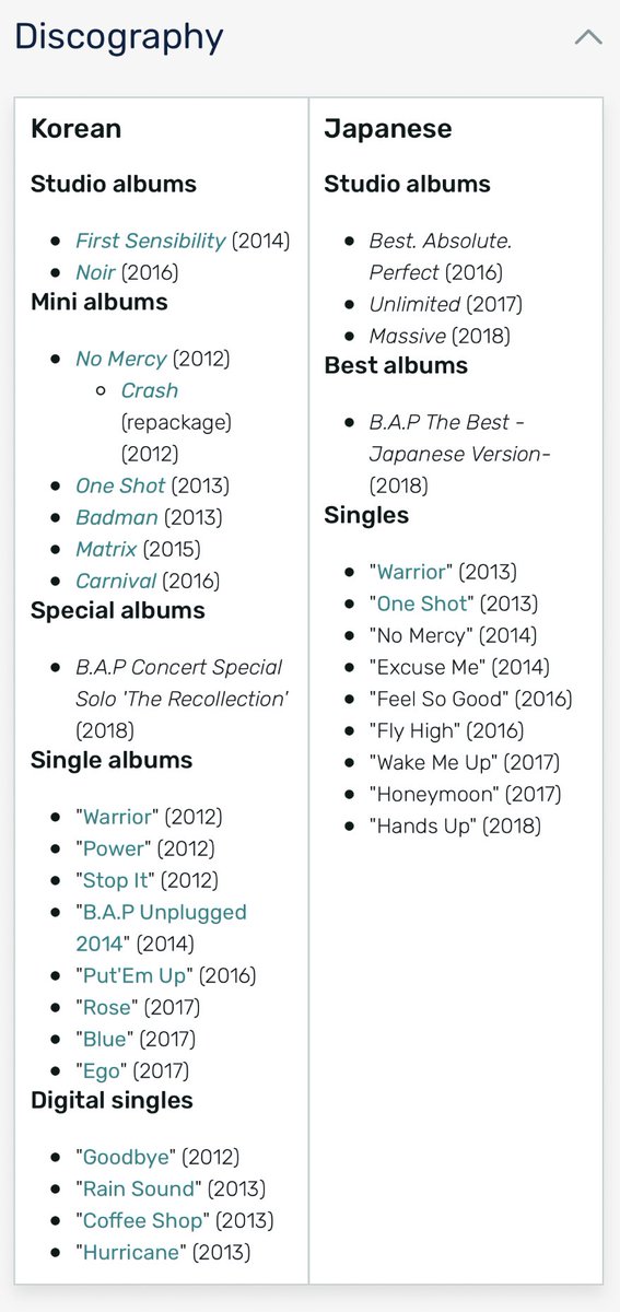 daevocal's tweet image. Something not discussed as much as it should be is how BAP has one of the best discographies in this kpop industry and that’s that. you can hop into any one of their albums and find at least 1 song you like regardless if you like or dislike them.