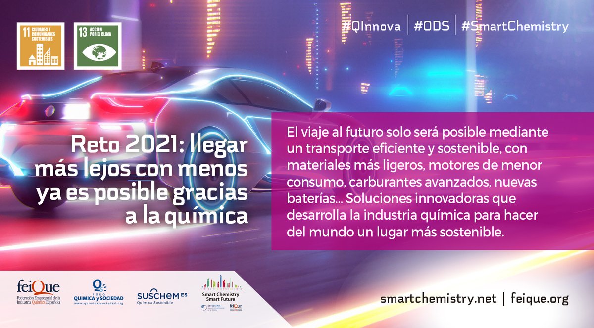 ForoQyS's tweet photo. Llegar más lejos con menos ya es posible gracias a la #innovación #química aplicada al transporte eficiente y #sostenible: materiales más ligeros, motores de menor consumo, carburantes avanzados, nuevas baterías y mucho más.
#SmartChemistry #ODS #QInnova #LaQuimicaNosUne https://t.co/TXvKm2gAHn
