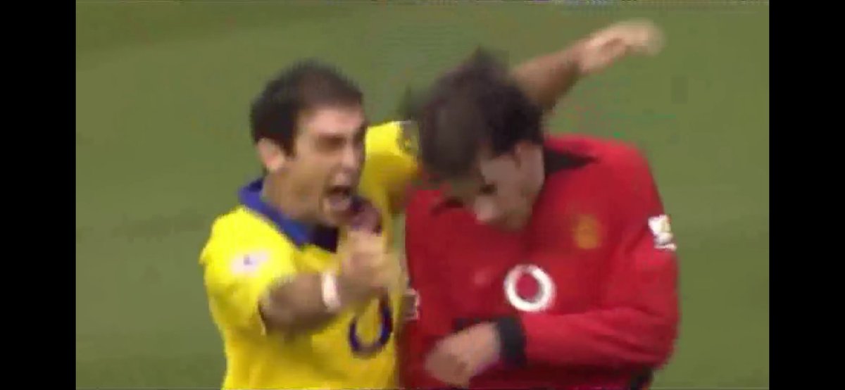Arsenal players took revenge on Van Nistelrooy who was accused of overacting when Vieira pushed him & was sent-off. This behavior meant a sanction for the London team, but Arsenal anyway could keep his condition of unbeaten. Later this match was named 'The Battle of Old Trafford'