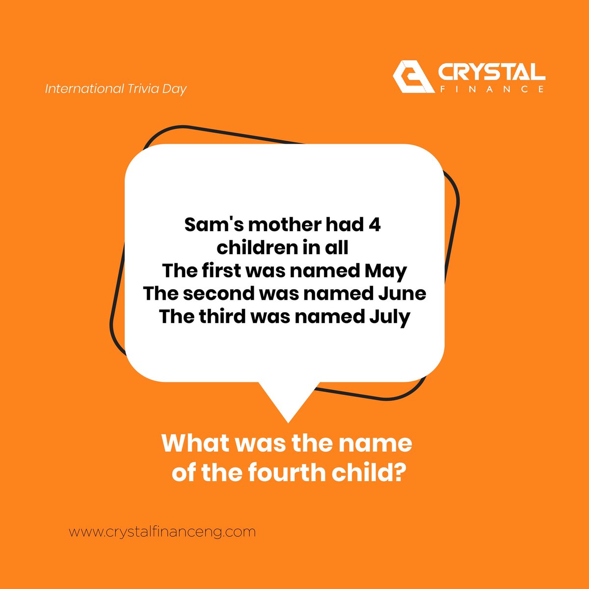 It's World Trivia Day! Are you any good at trivias? Let's find out! Answer the question in the comment section and you just might win this time! All the best! #Giveaway #Crystalfinance