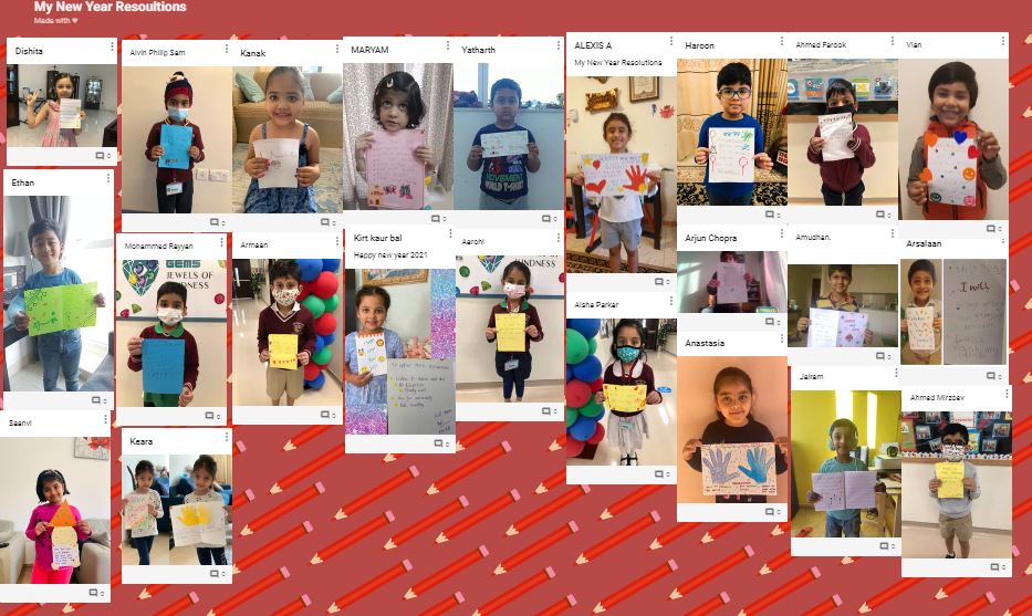 MaryMSavio's tweet photo. Approach the New Year with resolve to find the opportunities hidden in each new day. KG2 B list down their 2021 resolutions #newyear #newme @gemsnms_alkhail https://t.co/217DJYXdv3