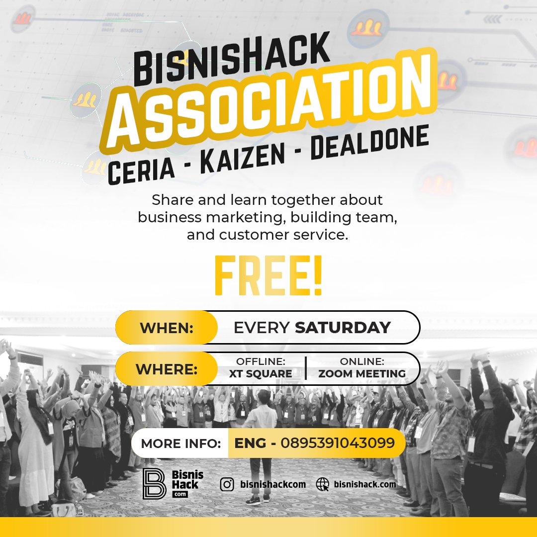 Bisnishackcom's tweet photo. Selamat pagi semuanya 😊

Selamat datang di Bisnishack Association. 
Bisnishack Association merupakan sebuah wadah bagi teman-teman yang ingin belajar tentang Building Team, Customer Service, dan Digital Marketing. 
Kami akan menemani weekend teman-teman yang ingin berproses https://t.co/UMOWgXQ8Xn