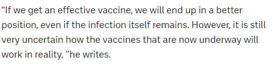 I've been following Swedish news during the autumn, too. They would've been hard to bear if we hadn't distanced ourselves. Recent example being undermining the new vaccines. At Christmas, right before vaccinations starting, Tegnell wrote: *If* we get effective vaccine...