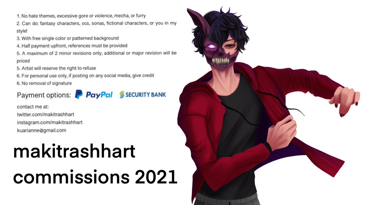 2021 commissions are now open! 

Rts, qrts, fleets are very much appreciated ❤️ I'm unable to work corporate in this pandemic because I'm immunocompromised. Please help me earn for my day-to-day living by choosing to commission me! No limited slots, with a quick turnaround ✨ 