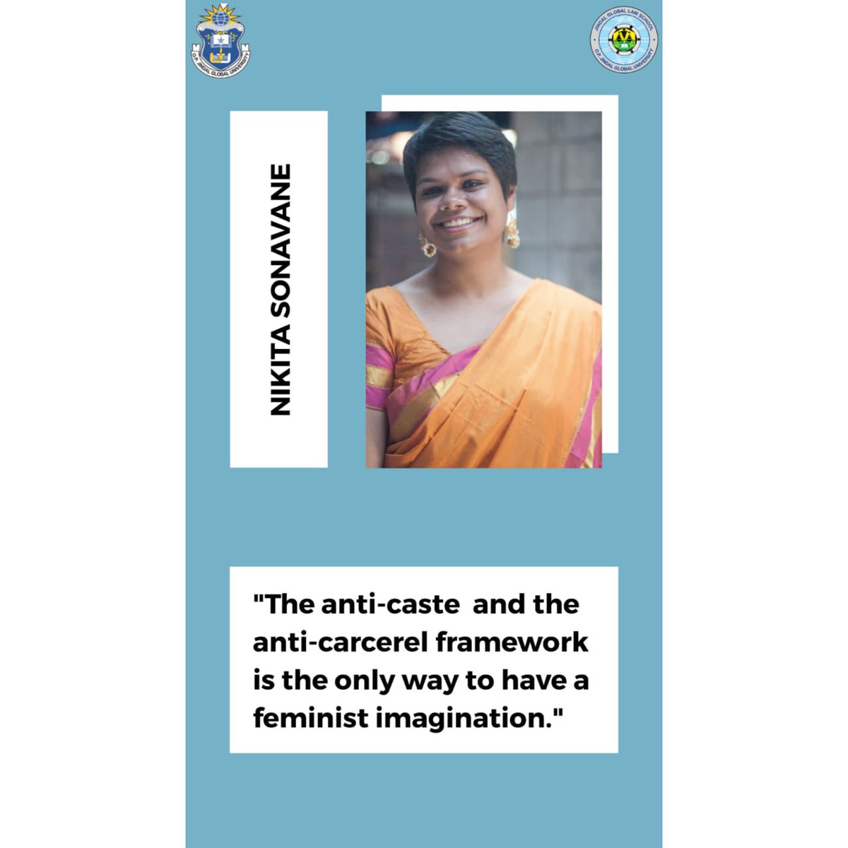 Centre for Justice, Law and Society (CJLS) (@cjlsjgu) on Twitter photo Let’s hear from <a href="/glorious_gluten/">Nikita Sonavane</a> on her way to feminist imagination!
#anticaste #anticarceral Let’s hear from <a href="/glorious_gluten/">Nikita Sonavane</a> on her way to feminist imagination!
#anticaste #anticarceral