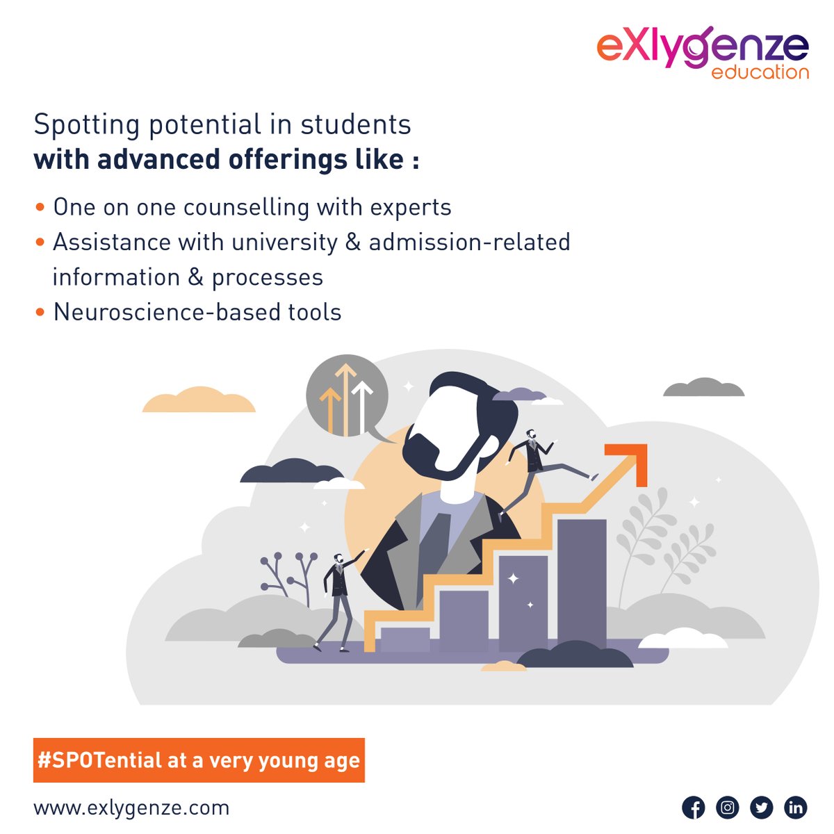 eXlygenze's tweet photo. When it comes to #SPOTential for students, we leave no stone unturned! From helping them discover their potential at a very young age to guiding them find the best universities and colleges, we do it all.
#eXlygenzeEducation #CGA #careerguidance #careeradvice #careersupport https://t.co/lTM0iDsjjW