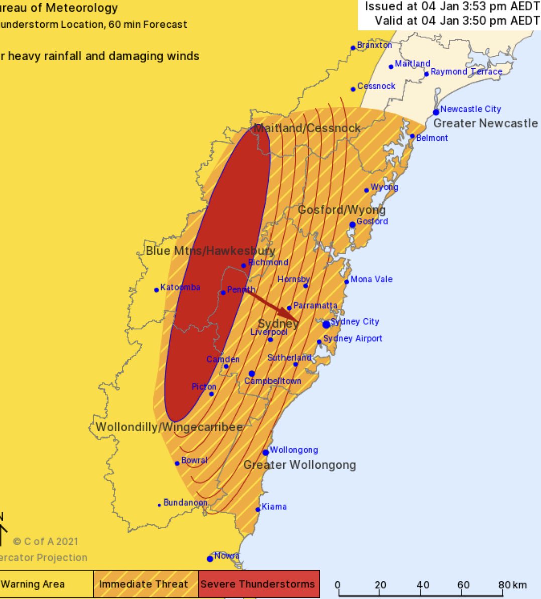 SydneyAlert's tweet photo. #BREAKING: ⚠️ SEVERE THUNDERSTORM WARNING
⚠️ ALL PARTS OF SYDNEY
⚠️ LARGE HAIL
⚠️ HEAVY RAINFALL
⚠️ DAMAGING WINDS
#SydneyAlert https://t.co/a9ms67oIqD