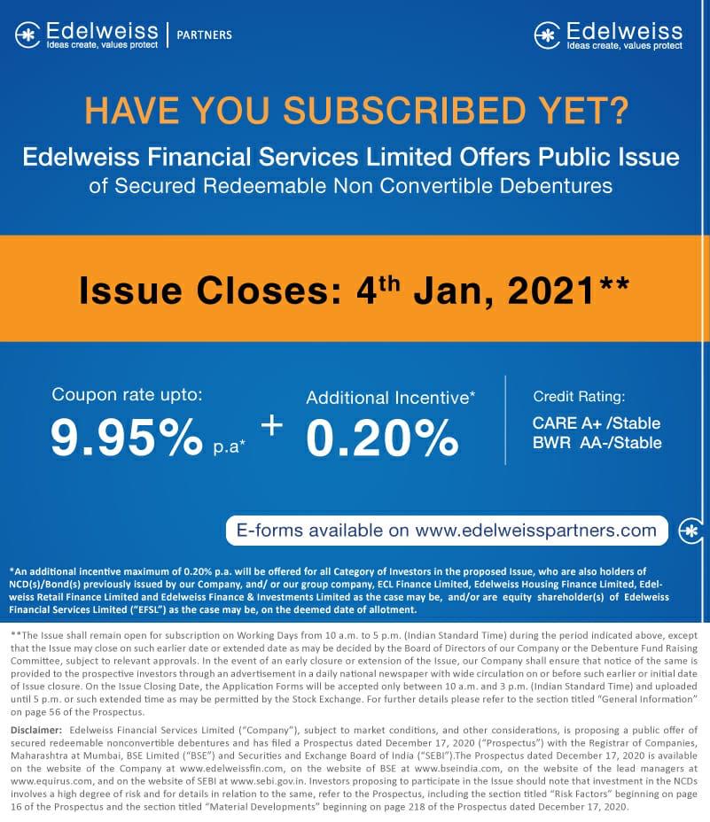 EdelweissFin's tweet photo. Edelweiss Financial Services Limited NCD Issue Closes today.
Subscribe now. Click here to know more about NCD https://t.co/KyMx3sEsKE Download the e-form here https://t.co/xsy96azrzQ

@EdelweissWM #EdelweissPartners @i_RahulJain @amitdalvi255 https://t.co/jGgeyo4RMG