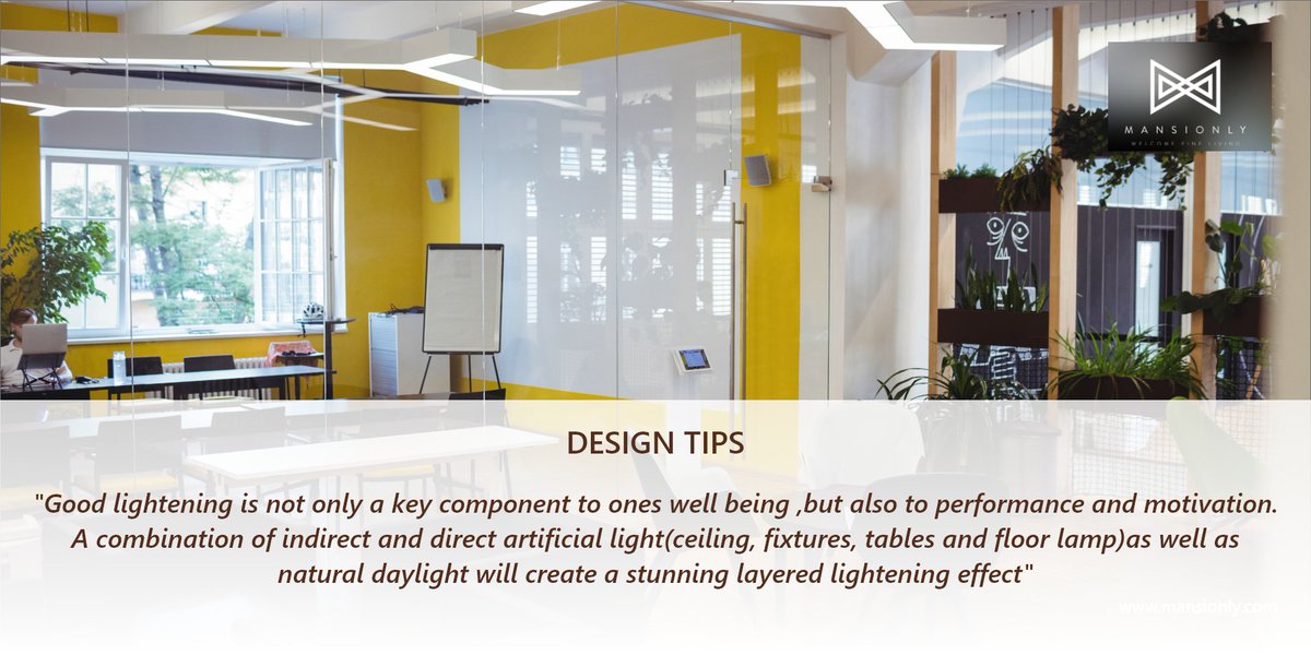 mansionly's tweet photo. If your office space has natural light, you're more likely to be healthier and maintain a positive mindset. As you can see, it has great effects on us. Get in touch with us for your office interiors. #WelcomeFineLiving

 #IndianInteriorDesign #IndianDeco #IndianDecor https://t.co/bEBJ80i8c9