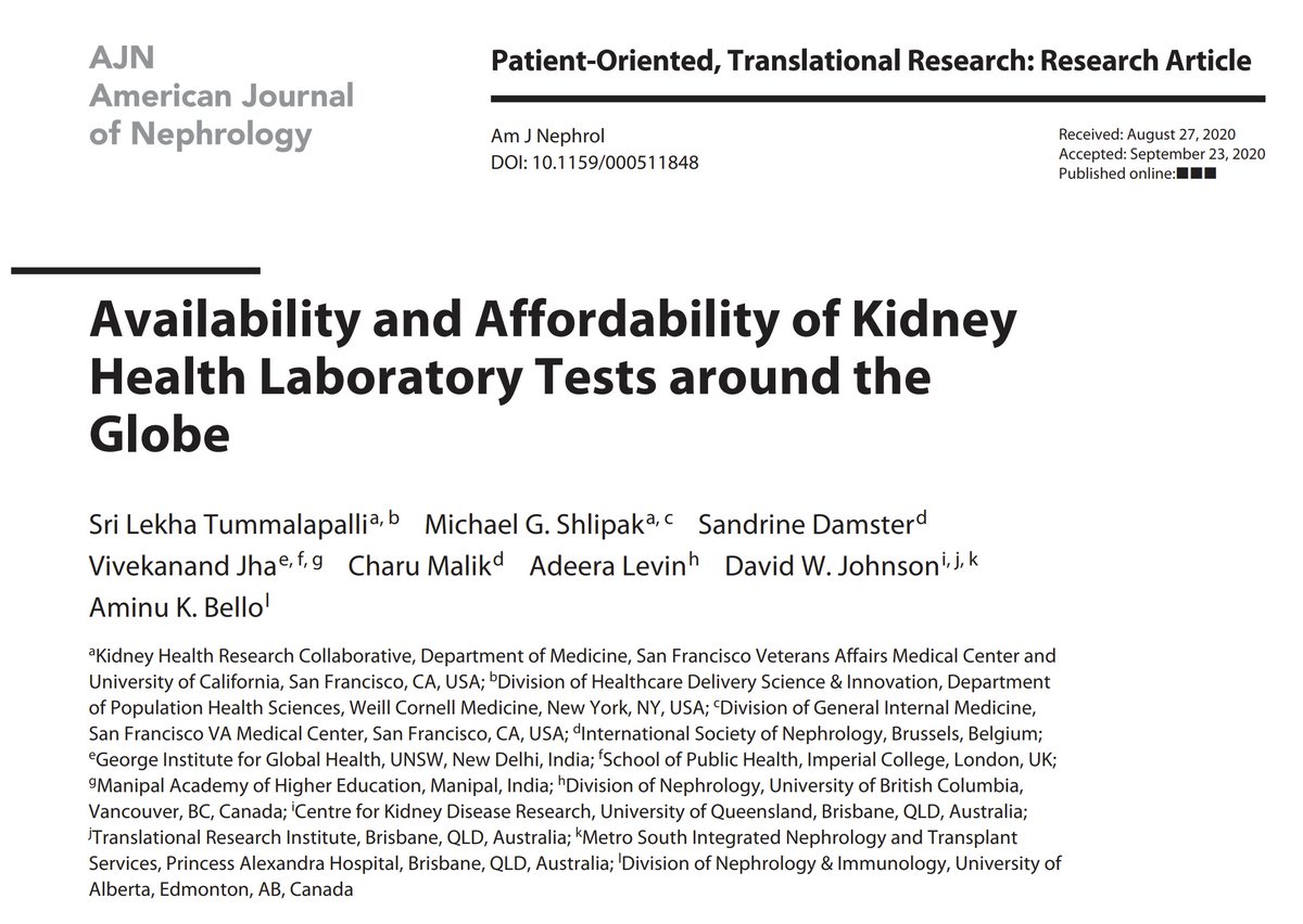 Edgar V Lerma Availability And Affordability Of Kidney Health Laboratory Tests Around The Globe Ca From Amjnephrol Gokdigo Isnkidneycare Ltummalapalli Sdamster Vjha126 Charumalik Isn Adeeralevin Nephpearls