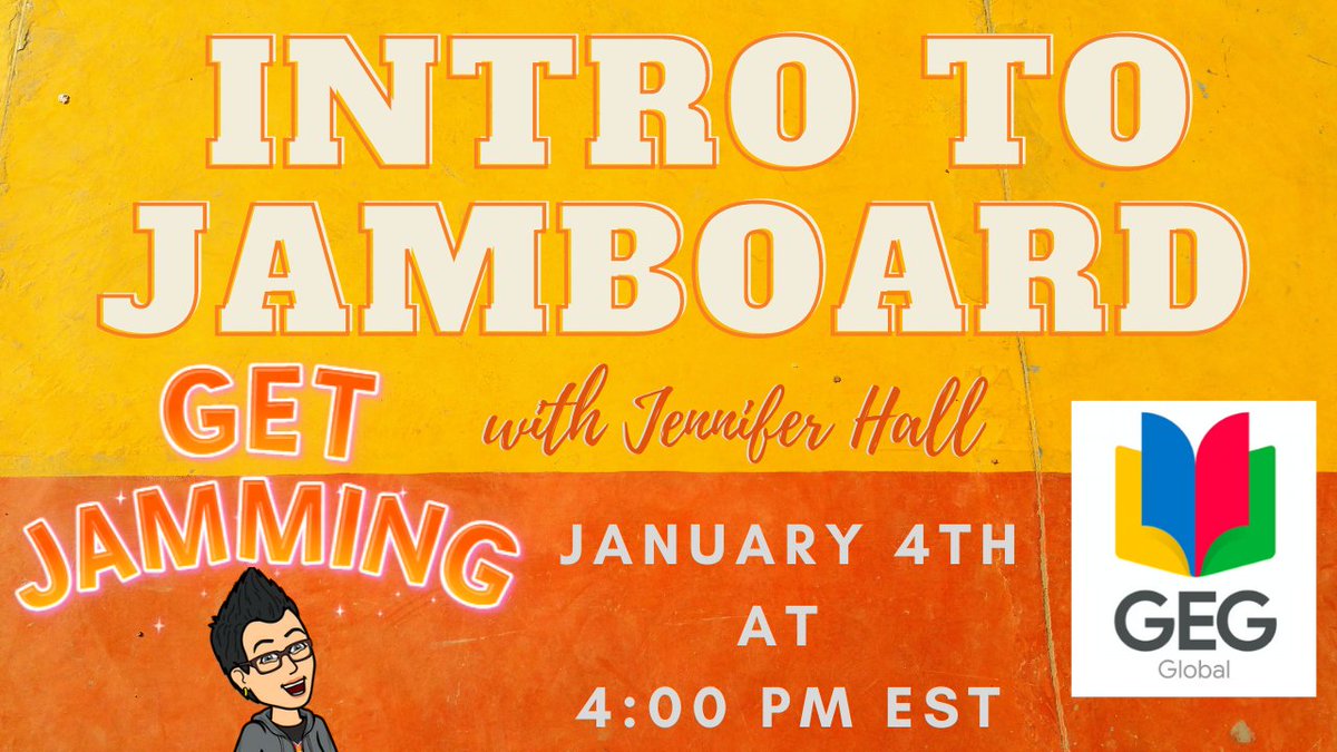 #Invitation

Beginner's Guide to G-Suite: Intro to Jamboard with Jennifer Hall, NBCT @apsitjen

🗓 Today 4 Jan ⏱  4 PM EST | 2 PM MST

Intro to Jamboard 

#TechTips411 #edtech #APSITInspires #GoogleEI #GoogleET

@GlobalGEG
@APSInstructTech
@GoogleForEdu
youtu.be/GEpLAHk1CPM