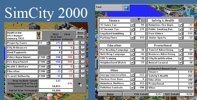 Lots of differences in the economy and budget in different city building games. Though it's Californian to the point of having Nuclear Free Zone ordinances, SimCity allows players to set tax property tax rates above 1%. (probably because it would be unplayable otherwise) 