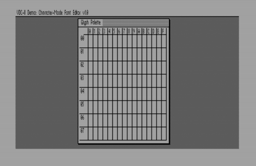 SamuelAFalvoII's tweet photo. Took literally all day to figure out how to properly draw the glyph palette "window" (really, a fixed panel). Still faster than learning today's GUI toolkits.
Drawn in raw Z80 assembly. #vdc2 #vdcII #rc2014 #RetroComputing https://t.co/iMhUr1hLjS