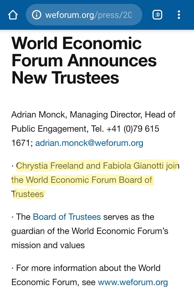 9) I'm sure by now everyone is well aware that Canada's Deputy Prime Minister, Chrystia Freeland, is a member of the Board of Trustees at the World Economic Forum, as well as a fellow Rhodes Scholar.