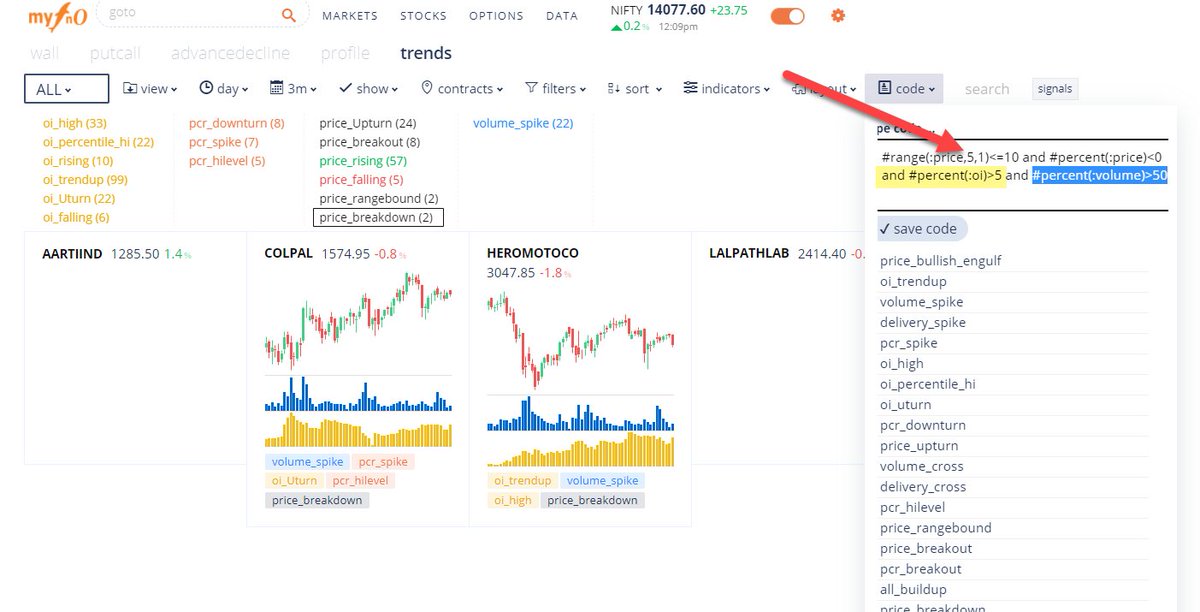 and added some more masala to this  @MyFnO  #code -->added a  #volume filter.. so only shows stocks where the breakdown is with huge volumes compared to yesterday