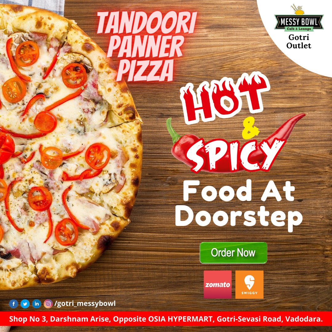 MessyBowl_Gotri's tweet photo. Taste that best, Order Now...

#gotri #vadodara #messybowl #messybowlgotri #tasty #swiggy #zomato #FoodPorn #Yummy #Foodie #Delicious #foodphotography #instafood #foodblogger #cafe #cafeinvadodara #food #hygenicfood #safe #vadodarafoodies #pizza #panner #tandoori https://t.co/NuaQCYdklD