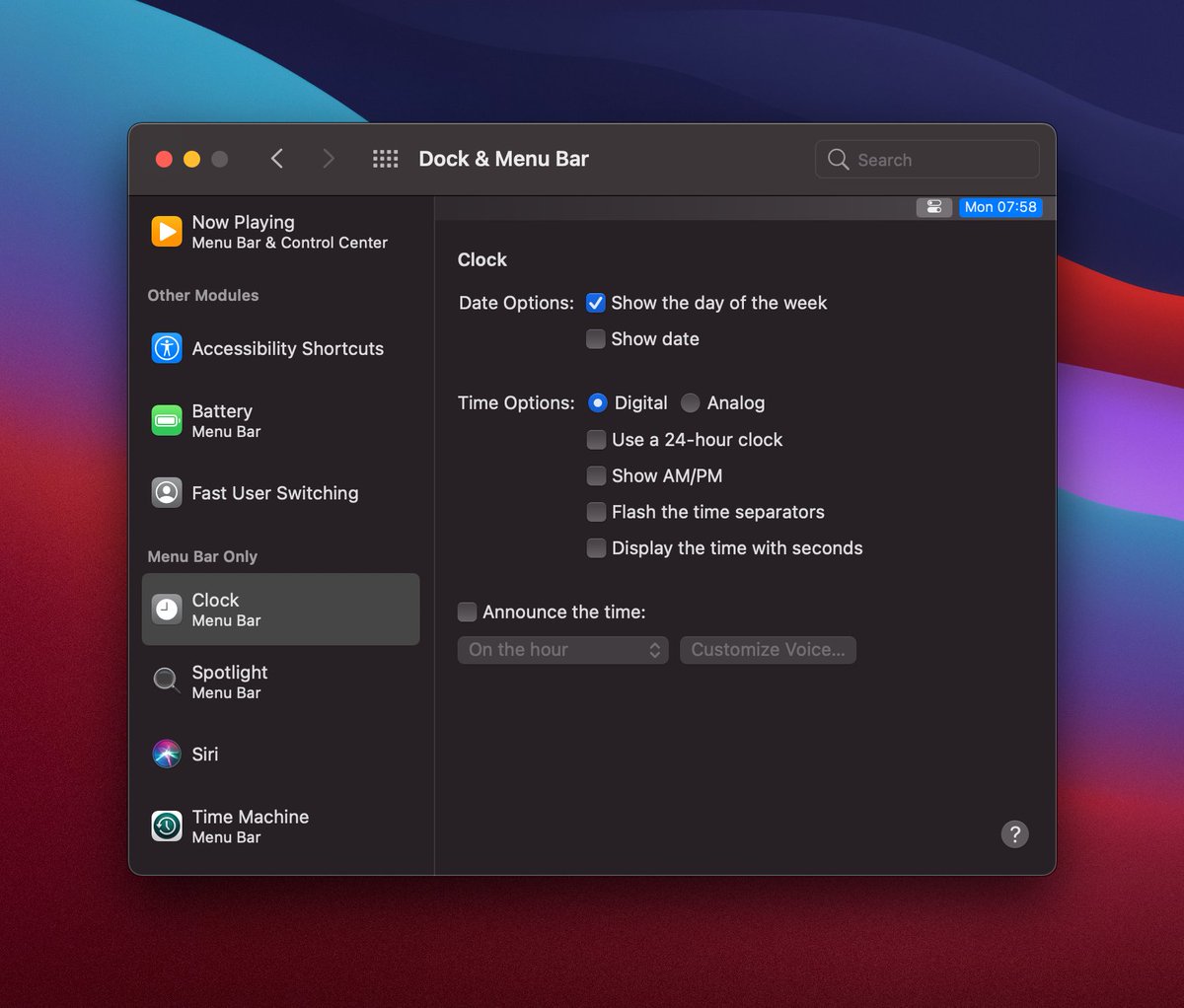 3. Clock in Menu BarA prefer a simpler look for this, and hide the date and AM/PM