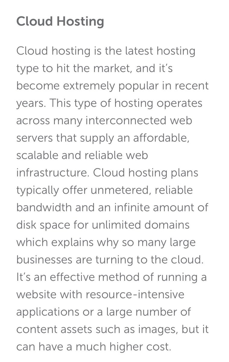 The four different types of hosting are •Shared•Dedicated•Cloud Hosting•Virtual Private Server (VPS)Each one has different pros and cons and you should choose what works best for you