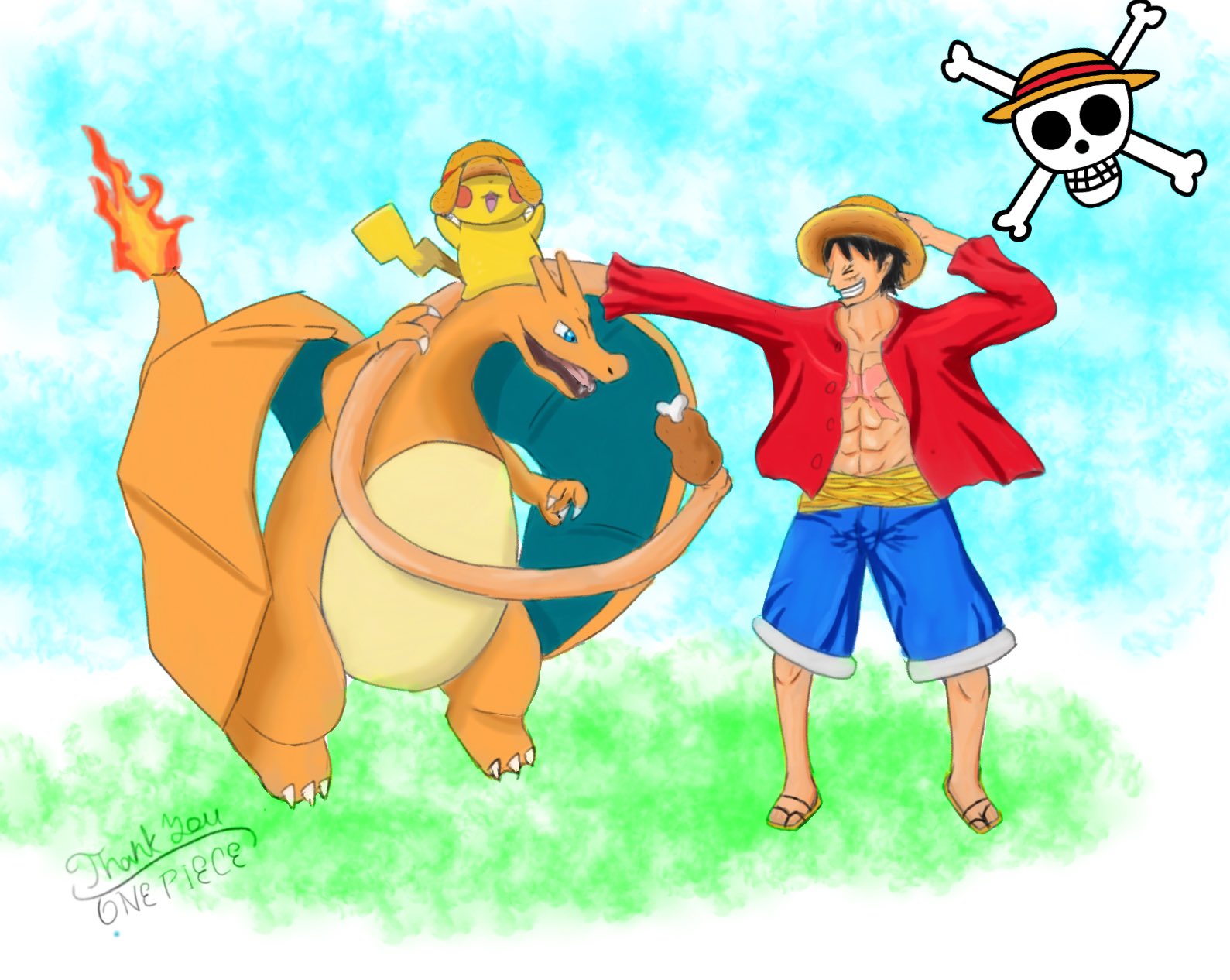 O Xrhsths エイブ One Piece ポケモン イラスト投稿 クソコラ職人 Sto Twitter Onepiece1000logs ワンピース 絵描きさんと繋がりたい ポケモン好きと繋がりたい クロスオーバー Onepiece ポケモン ワンピース1000話記念イラスト 麦わら帽子 夢の果てへ