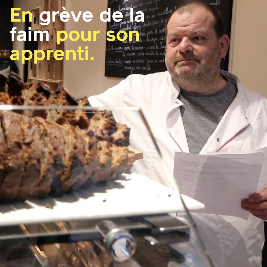 1/4 Depuis hier, Stéphane Ravacley — boulanger à Besançon — a entamé une grève de la faim pour protester contre la décision d’expulsion visant Laye Fodé Traore, son jeune apprenti Guinéen de 18 ans.