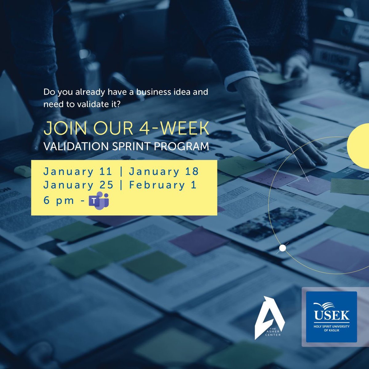 AcieUsek's tweet photo. Ready to learn how to launch your own start-up?

Our Sprint Validation program is just what you need!

Join our 4-week program, starting January 11.

Register before January 8.
https://t.co/X9oE5sgVsG

For more information: 09 600 827  acie@usek.edu.lb

#startups #innovation https://t.co/1vtuw2dfIC
