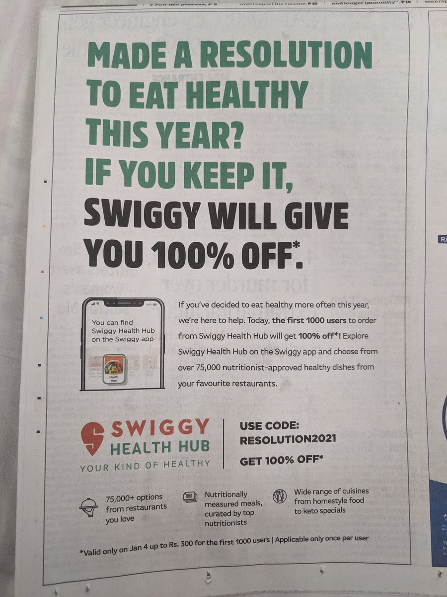 I love this ad by <a href="/swiggy_in/">swiggy</a> in today's paper. 

🧵 on the psychology behind why this is so good 

👇👇👇