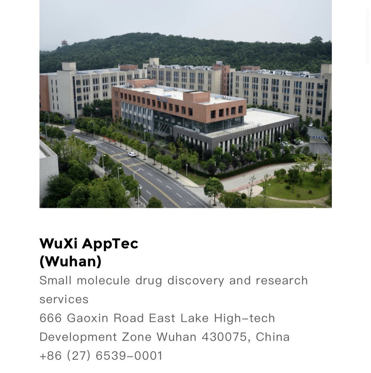 Corona Virus was created & released at WuXi App Tec in Wuhan, China (Address: 666 Goaxin Rd, Wuhan, China - see map below for reference) many bottles of the virus were created within the lab.
