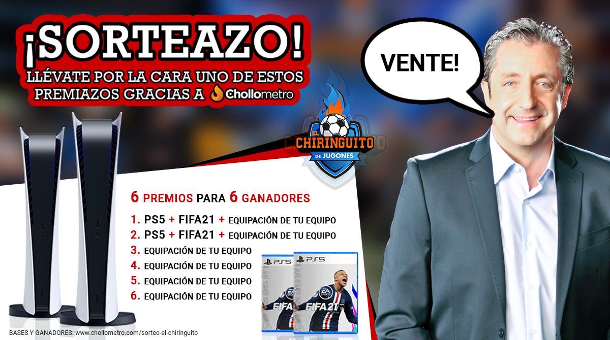 El Chiringuito TV (@elchiringuitotv) on Twitter photo 🚨 ¡PARTICIPA EN EL SORTEAZO! 🚨
RECUERDA que puedes GANAR una PS5, el FIFA 21 y la equipaciones de tu equipo... ¡ANÍMATE!
- Sigue a <a href="/chollometro/">Chollometro</a>
- Haz retweet
¡SUERTE ! (Solo para España) 🚨 ¡PARTICIPA EN EL SORTEAZO! 🚨
RECUERDA que puedes GANAR una PS5, el FIFA 21 y la equipaciones de tu equipo... ¡ANÍMATE!
- Sigue a <a href="/chollometro/">Chollometro</a>
- Haz retweet
¡SUERTE ! (Solo para España)