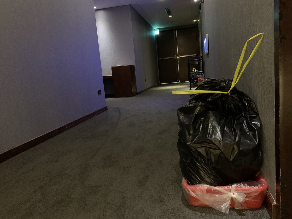 Big day. Put out the trash. Nothing like never leaving a room to see how much waste you generate. Had a bag for recyclables, another for food.Food bag was getting rankish so I set it out on a tray labeled “pollutant." An outside contractor, not staff, picks up trash btw 3-3:30