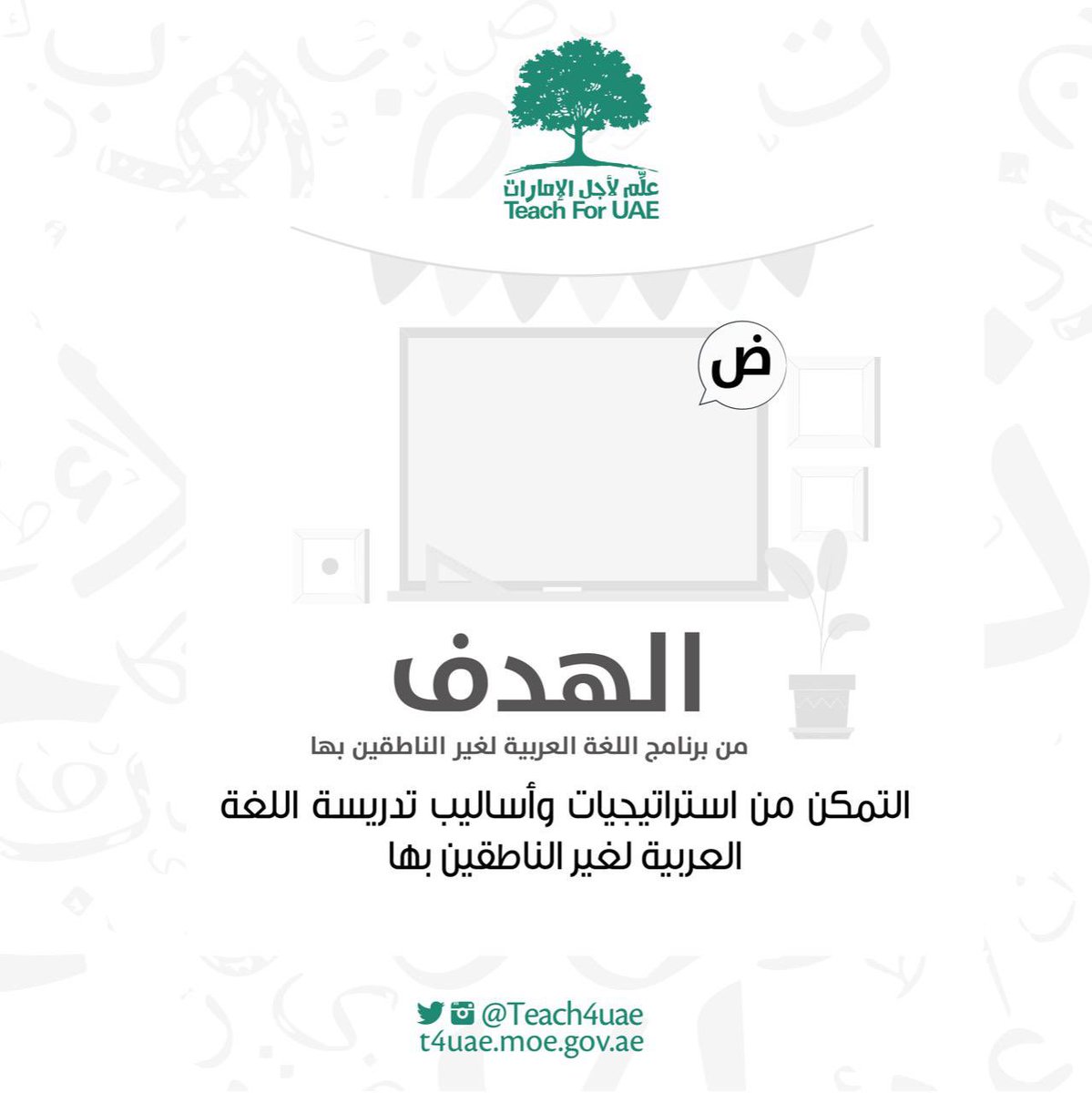 أطلقت مبادرة علم لأجل الإمارات برنامج اللغة العربية لغير الناطقين بها، لتمكين المعلمين والموظفين من غير الناطقين بالعربية، من مهارات اللغة العربية استماعاً وقراءة وكتابة وتحدثا، ويسعى البرنامج إلى دمجهم وتعريفهم باللغة العربية والثقافة العربية والإماراتية، ويسهل لهم سبل التواصل.