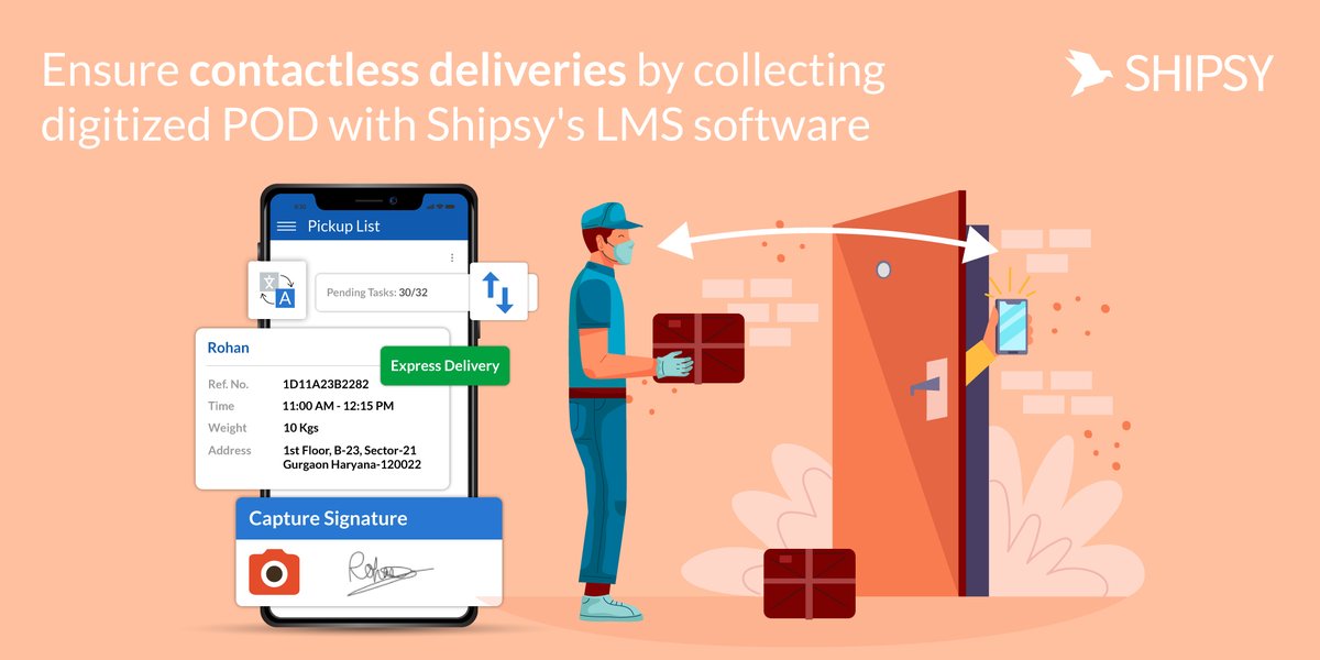 Shipsy_AI's tweet image. Make contactless delivery possible with digitized proof of delivery that can be done using #Shipsy's #logisticsmanagementsoftware.
Get it at- rb.gy/yedbbp #logisticsmanagementsystem #logisticssoftware #LMSsoftware #LMS #ShipsyLMS #contactlessdelivery