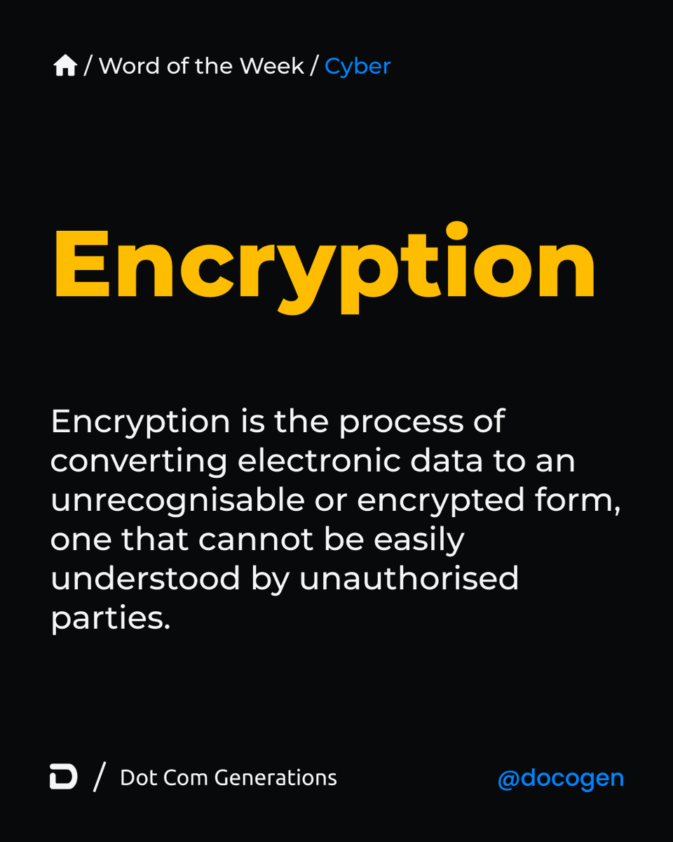 _DoCoGen's tweet photo. Word of the Week - Encryption
https://t.co/e1EXdo9KsQ
#DoCoGen #DotComGenerations #docogen #dotcomgenerations #DoCoGenDigital #wordoftheday #wordoftheweek #encryption #encryptiondata #advancedencryption #encryptionstandard #typesofencryption #encryptionanddecryption https://t.co/vdUD9TKDYd