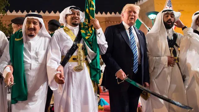 Bin salman took his place and was not ok with what alwaleed was doing.The second day the crowned prince and the king both submitted publicly the control over Saudi Arabia over too Donald J Trump. How do we know this? the sword of dance ritual