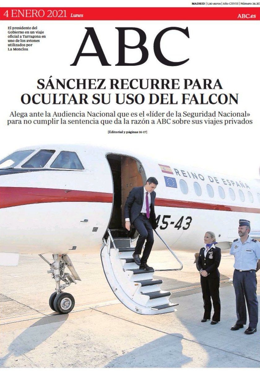 Pedro Sánchez recurre para ocultar su uso del Falcon porque es "líder de la Seguridad Nacional".
Un líder que permite la invasión silenciosa de Canarias, renuncia a Gibraltar y está dispuesto a traicionar a Ceuta y Melilla.
Un sátrapa que cree que los bienes del Estado son suyos.