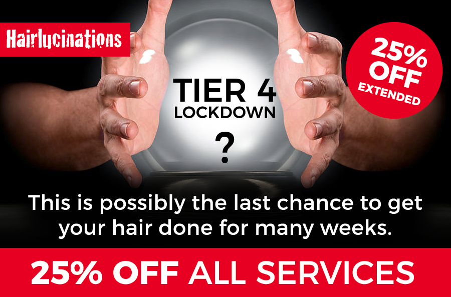 Hairlucinations's tweet photo. This may be the last time to get your hair done for many weeks before we potentially enter Tier 4 lockdown.

To avoid any lockdown hair (again) you can take advantage of our 25% OFF all services offer!

https://t.co/fTda1fhN33

#newyearnewme #newhaircolour #hairoffers https://t.co/qaF3vw2vJw