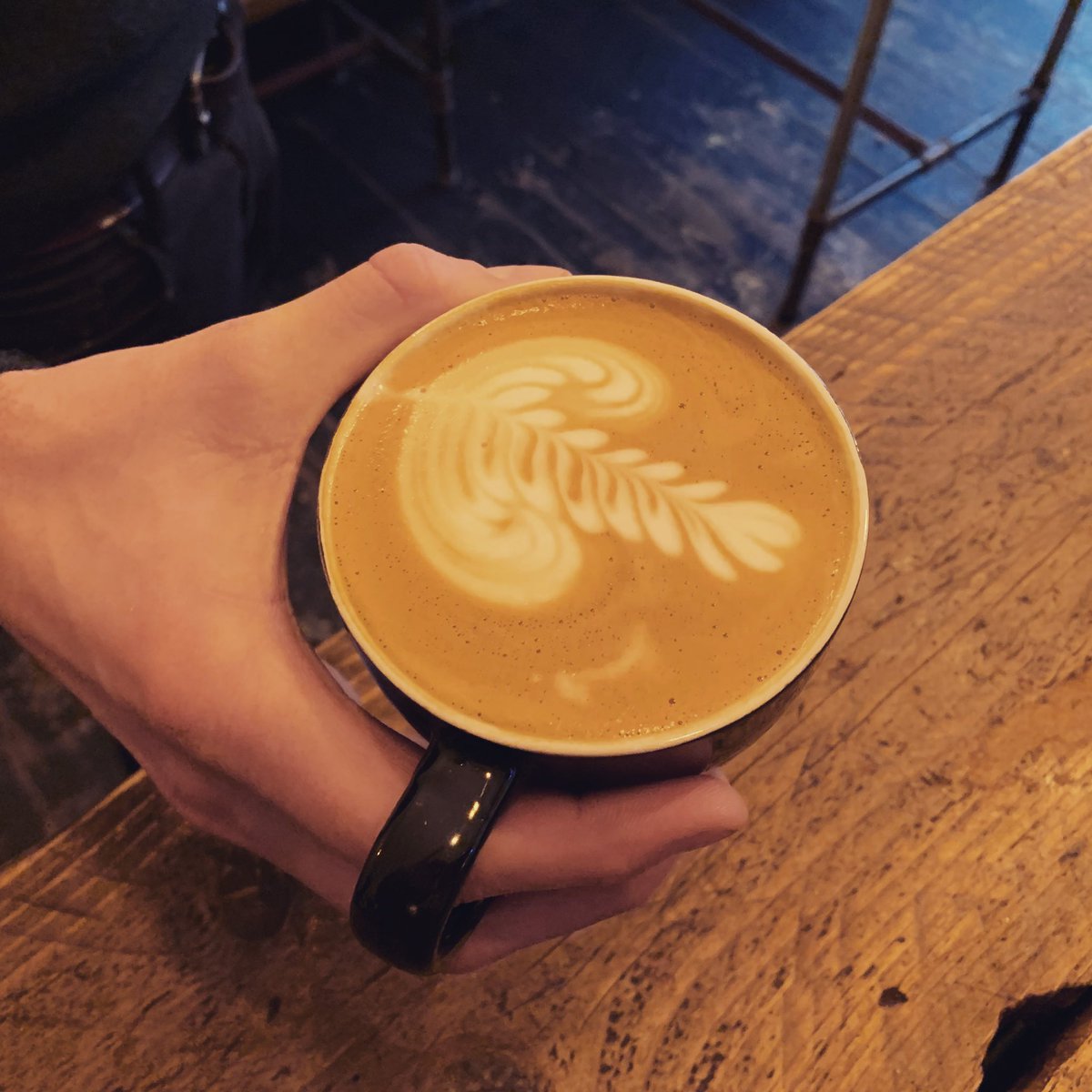 yellowwarbler1's tweet photo. New Year’s Resolution... act like a normal coffee shop &amp; post more coffee shots on social media.* So here is our first cup of @darkartscoffee this year. Excellently poured by @rozffrench. Sublime hand modelling by Stewart. Come get yours. *I cannot guarantee we will stick to this https://t.co/ptvsQ8fdyh
