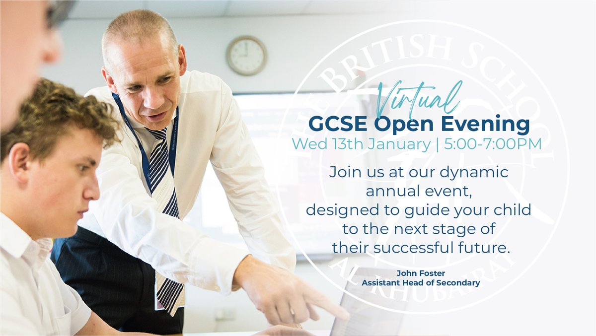 BSAKAbuDhabi's tweet photo. Don't forget to register today for our GCSE Open Evening on Wednesday January 13th https://t.co/3uy5cR4lqf or email: registrar@britishschool.sch.ae.
#BSAKGCSE #BSAKSecondary #BSAKEvents #BSAKExceedingExpectations @BSAKsecHead @BSAKsecDepHead https://t.co/sdesinYCYj