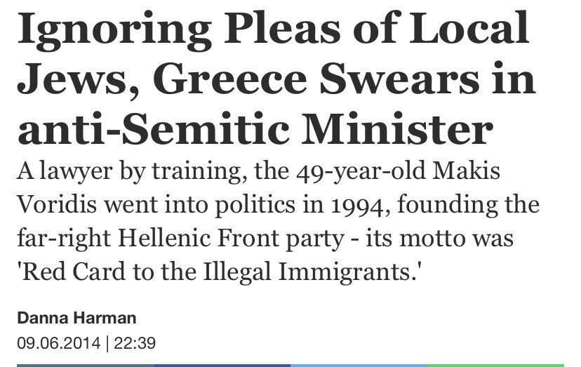 This is what  @haaretzcom wrote about Makis Voridis back in 2014  https://www.haaretz.com/jewish/.premium-greece-swears-in-anti-semitic-minister-1.5251306