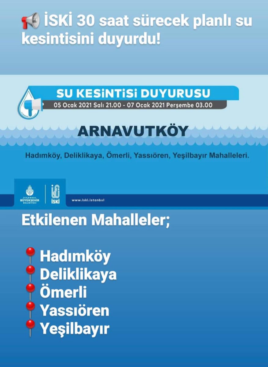 Komşularımızın Dikkatine..❗

05/01/2021Saat: 21:00'dan itibaren, #iski 30 saat sürecek planlı su kesintisi duyurdu.! Bilginize sunarız.